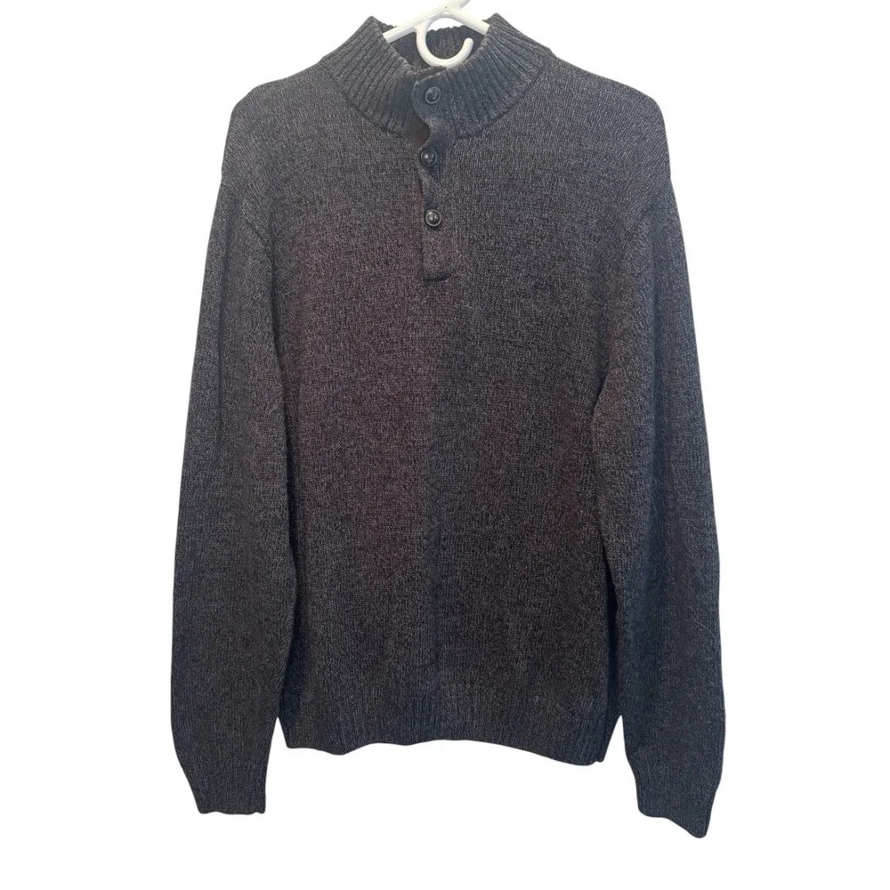 Chaps Mens Gray Mock Neck Elbow Patch Pullover Sweater L Eclectic Grandpa